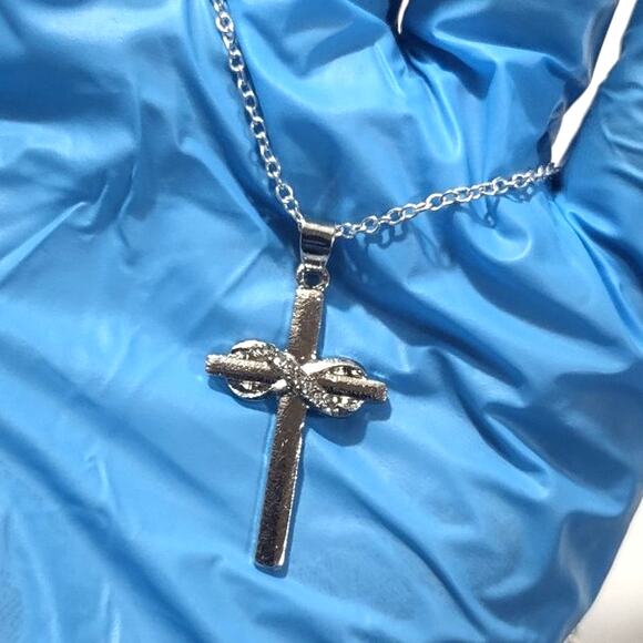 925 Silver Infinity Cross Necklace Christian Gemstone Crucifix Birthday Gift New - Picture 3 of 7
